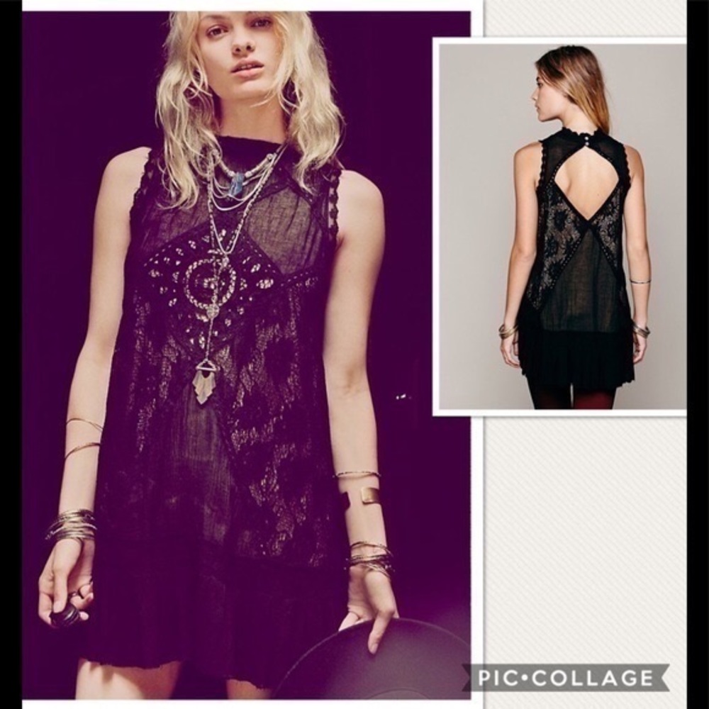 Free People Black Lace Mini Dress